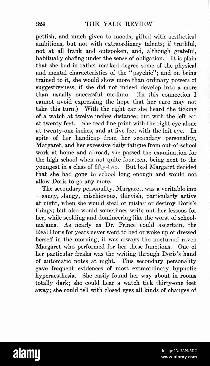 Il caso di Doris Fischer delinea come le crisi, come l'alcolismo di suo padre e la morte di sua madre, abbiano portato alla creazione di personalità multiple. I tratti fisici, i comportamenti e i processi mentali di ogni personalità vengono esaminati, con particolare attenzione al trattamento di successo somministrato in tre anni da un medico. Foto Stock