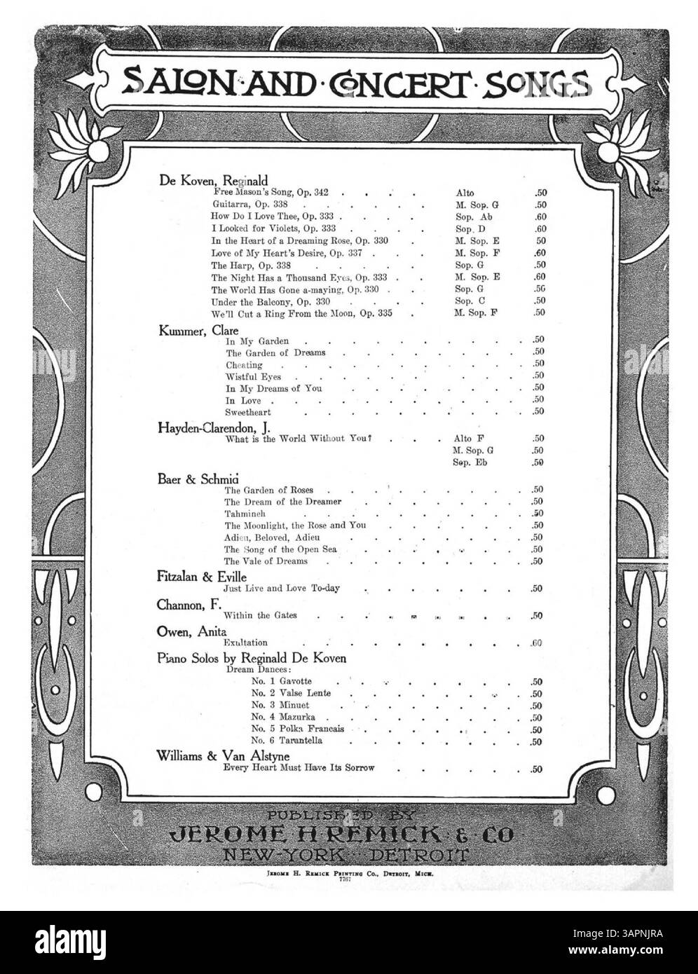 La canzone "i Wonder Why" è stata pubblicata da Anita Owen con parole e musica, elencata sotto il numero di targa 7767. Include una pubblicità sul retro di copertina per le canzoni del salone e del concerto. Foto Stock