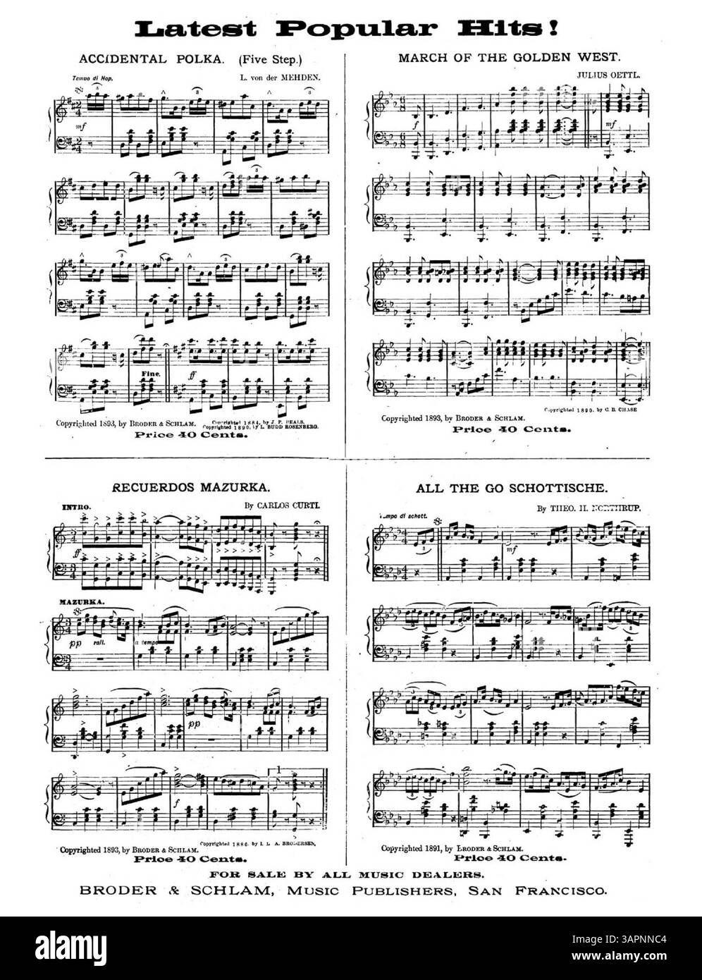 Lo spartito "Queen of the Roses" di Mabel Hudson, con una foto di copertina di Fowzer, include brani musicali per canzoni popolari come "Accidental Polka" e "March of the Golden West". In tutto sono presenti annunci pubblicitari per canzoni aggiuntive, tra cui "Friends" di Minnie Huff. La copertina posteriore promuove altri successi del periodo. Il colore dell'immagine digitale potrebbe differire dall'originale. Foto Stock