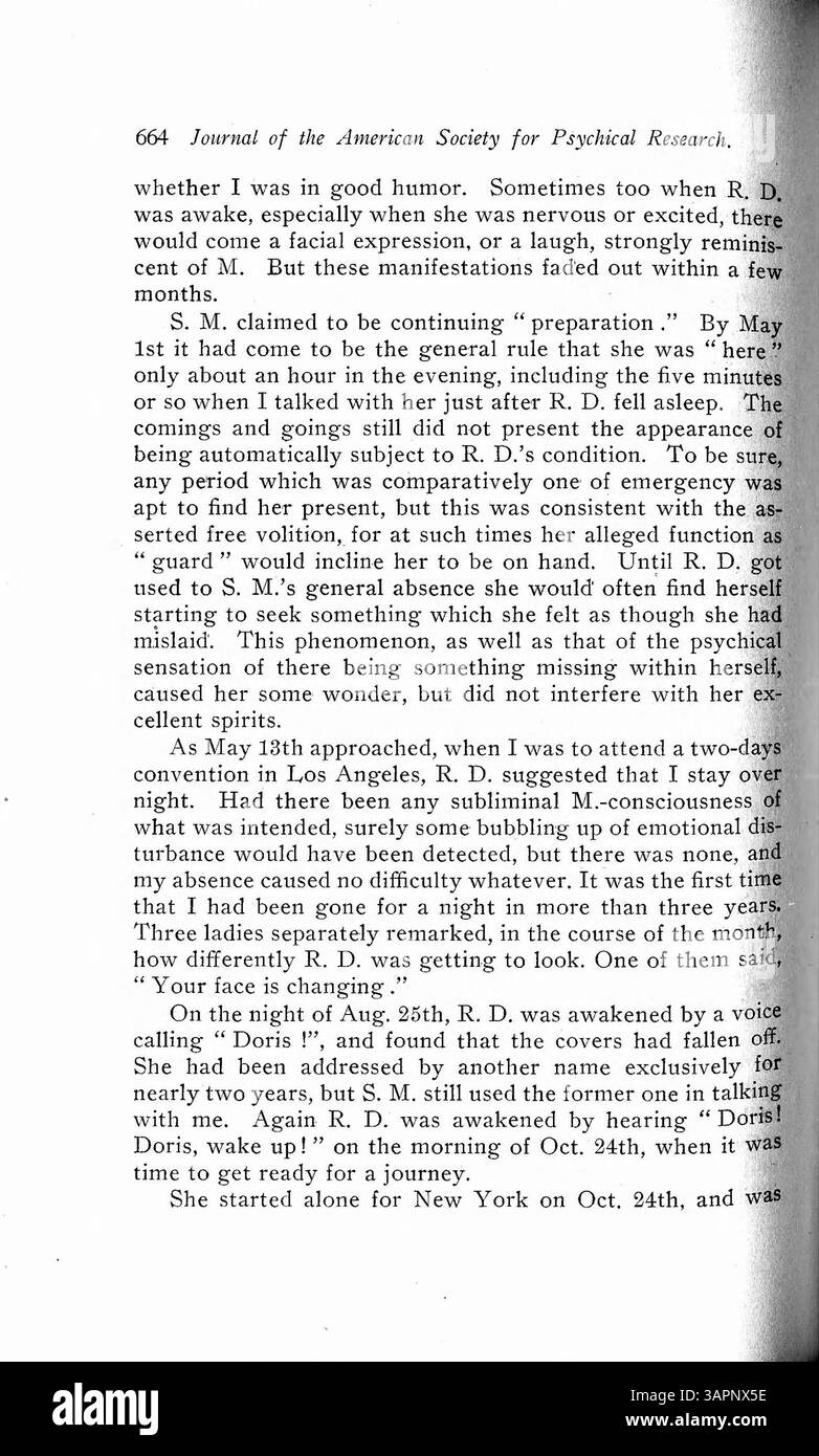 Il caso Doris Fischer è un notevole esempio di disturbo multipersonalità, che coinvolge una donna con cinque personalità distinte. Queste personalità emersero da eventi traumatici e da altre cause sconosciute, con una coesistenza subliminalmente con altre. Doris è stata osservata per quasi quattro anni dal Dr. Prince per studiare queste personalità e i loro comportamenti. Foto Stock