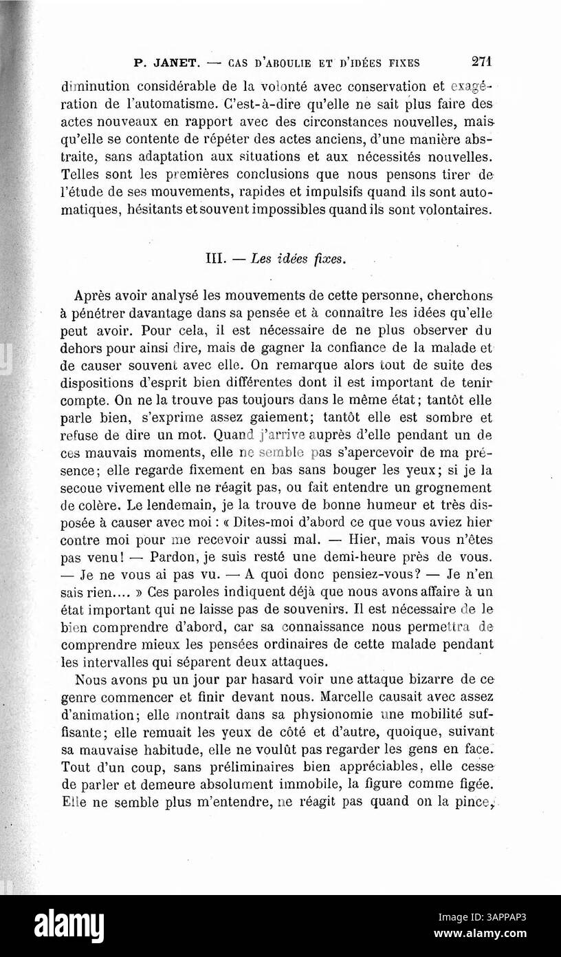 Questo documento intitolato "Etude sur un cas d'aboulie et d'idées fix" è un testo conservato presso le biblioteche dell'Università dell'Oregon. Presenta un caso di studio relativo all'aboulia e alle idee fisse, contribuendo alla letteratura psicologica. Foto Stock