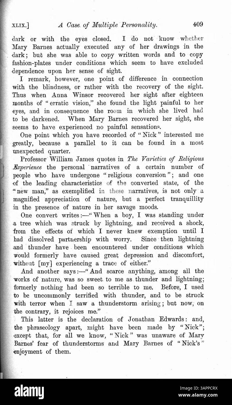 Questo case study descrive le esperienze di Mary Barnes, che aveva 12 anni nel 1894 quando sviluppò 10 personalità dopo una malattia. Le personalità variavano in tratti come essere ciechi, sordi muti o paralizzati. Il Dr. Wilson registrò le caratteristiche, l'aspetto e la durata di ogni personalità, e includeva lettere delle varie personalità di Mary. Lo studio include anche una breve spiegazione del sistema nervoso. Foto Stock