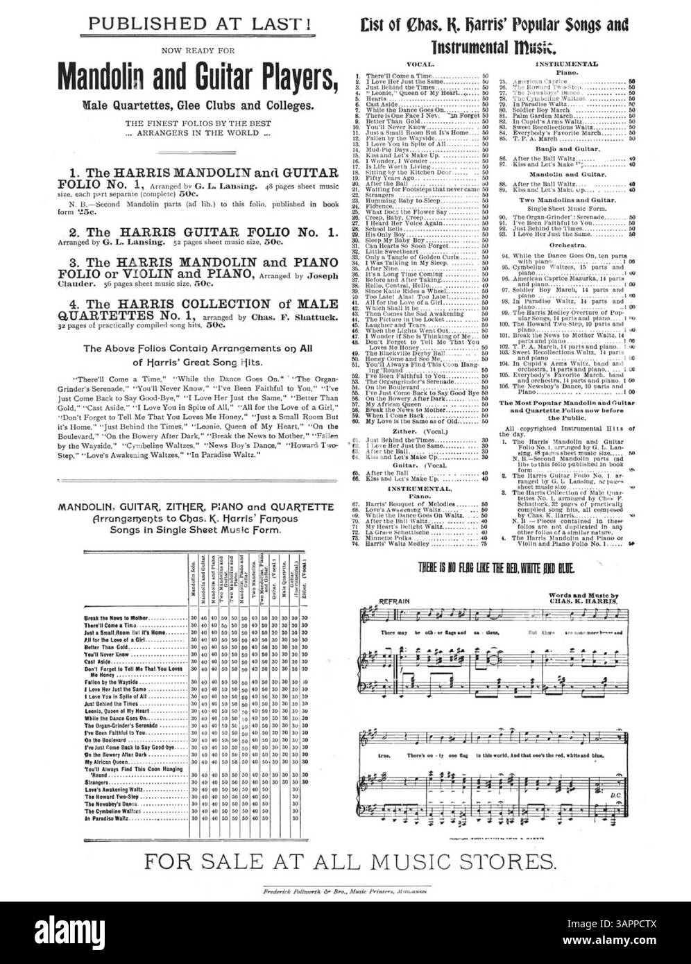 La canzone "Tell me Sweetheart Do" è stata cantata con successo da Edna Bassett Marshall. La copertina interna è piena di pubblicità di canzoni e un estratto musicale da "There Is No Flag Like the Red, White e Blue". La quarta di copertina include estratti da "The Organ-Grinder's Serenade", "My Sweet Eileen" e altri, con un grande annuncio per "Dear College Chums". Foto Stock