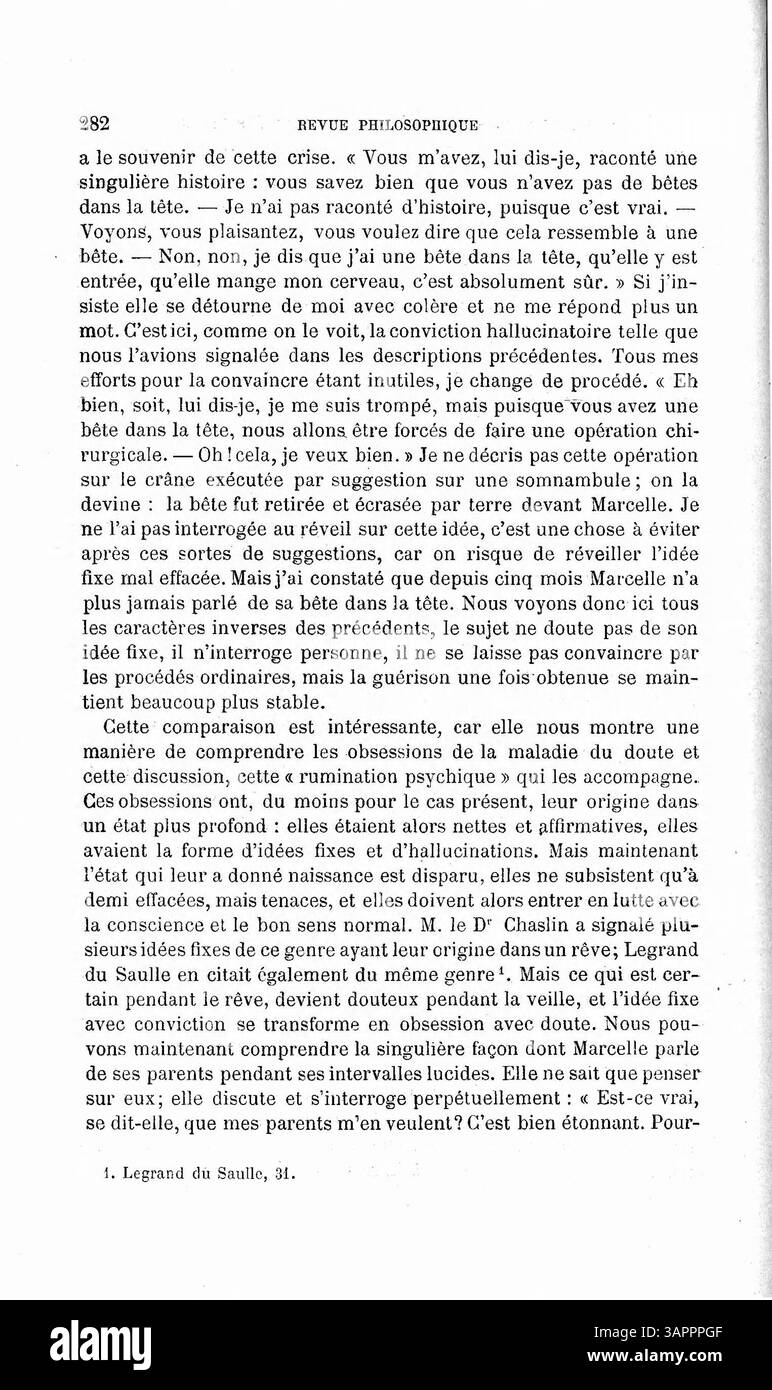 "Etude sur un cas d'aboulie et d'idées fix" è un'opera di P. Janet che esamina un caso di aboulia e idee fisse. Il testo si concentra sull'analisi psicologica di un soggetto che soffre di mancanza di volontà e di pensieri ossessivi. Questo studio fornisce informazioni sulle prospettive mediche e psicologiche del tempo, offrendo uno sguardo approfondito a queste condizioni. Foto Stock