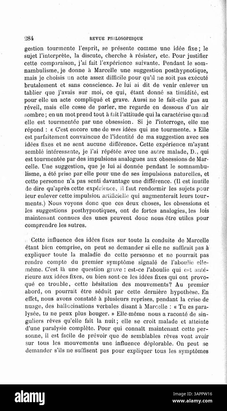 "Etude sur un cas d'aboulie et d'idées fix" è un'opera di P. Janet che esamina un caso di aboulia e idee fisse. Il testo si concentra sull'analisi psicologica di un soggetto che soffre di mancanza di volontà e di pensieri ossessivi. Questo studio fornisce informazioni sulle prospettive mediche e psicologiche del tempo, offrendo uno sguardo approfondito a queste condizioni. Foto Stock