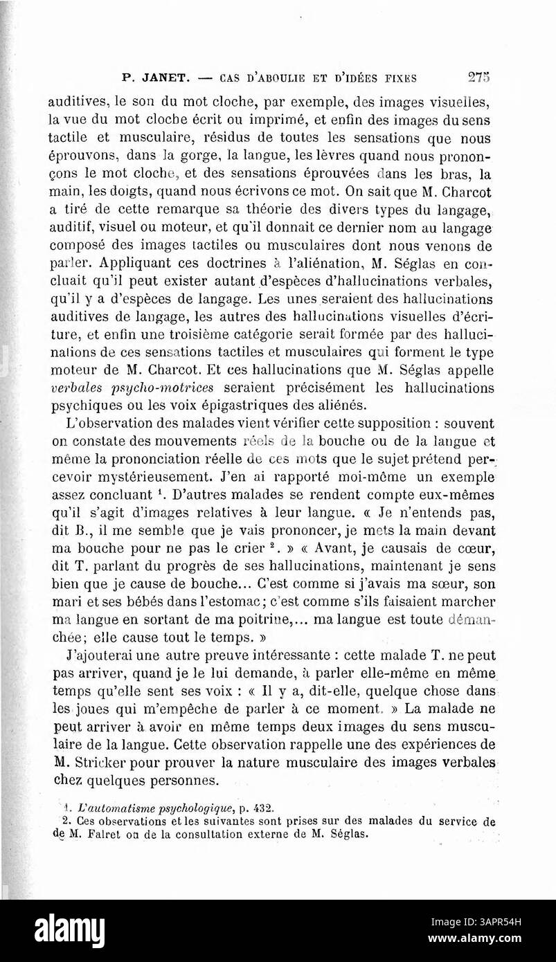 Questo testo, "Etude sur un cas d'aboulie et d'idées fix", è un caso di studio scritto da P. Janet. Presenta un'indagine clinica su aboulia e idee fisse, offrendo informazioni sulle condizioni di salute mentale. Fa parte della collezione University of Oregon Libraries. Foto Stock