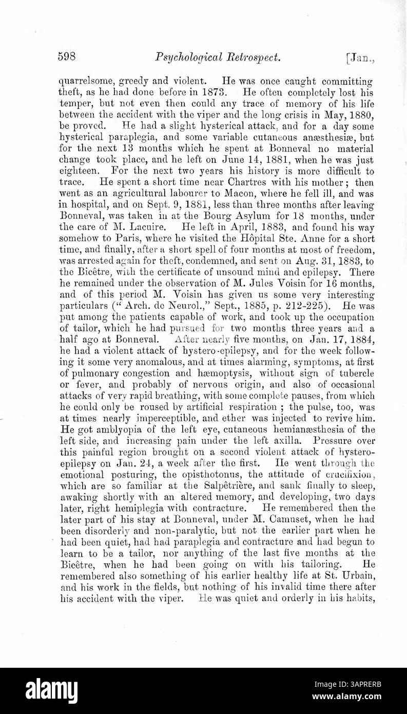 Il dottor Myers esamina il caso di Louis V., la cui seconda personalità è emersa dopo un'esperienza traumatica. Nel corso del tempo, ha sviluppato personalità aggiuntive, alcune soffrono di epilessia o paralisi. Il caso viene confrontato con quello di Felida X, con un grafico che illustra le differenze tra le personalità. Foto Stock