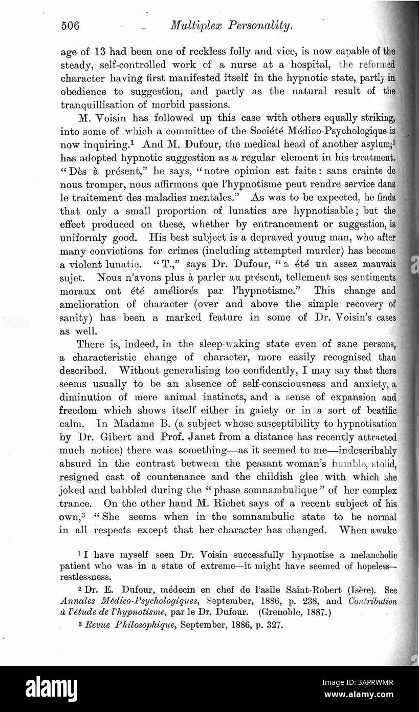 Questo case study del Dr. Myers copre due individui con personalità multiple: Louis V., che ha sperimentato personalità oscillanti dopo il trauma, e Felidia X., che ha funzionato con una seconda personalità indotta dall'ipnosi. Il documento mette a confronto le spiegazioni morali e biologiche. Foto Stock