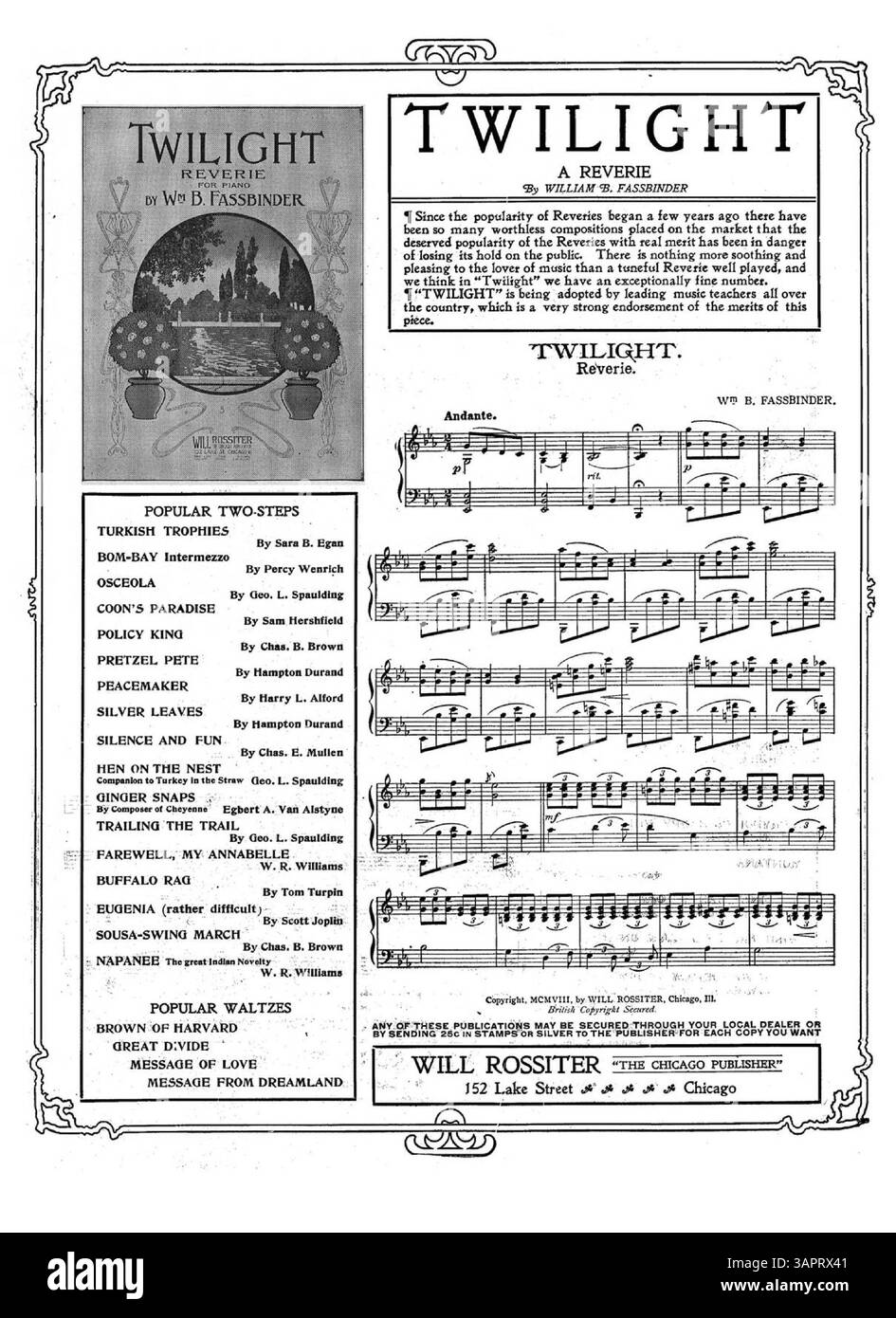 Barn Dance è una trascrizione della canzone When the Moon Plays Peek a Boo di W.R. Williams. Presenta più pubblicità, tra cui una per la "Black and White Series" di Will Rossiter, e brani musicali da "Twilight" di WM B. Fassbinder e "in the Valley Where the Daisies Grow" di W.R. Williams, che riflettono le tendenze di pubblicazione della musica popolare dei primi anni del XX secolo. Foto Stock
