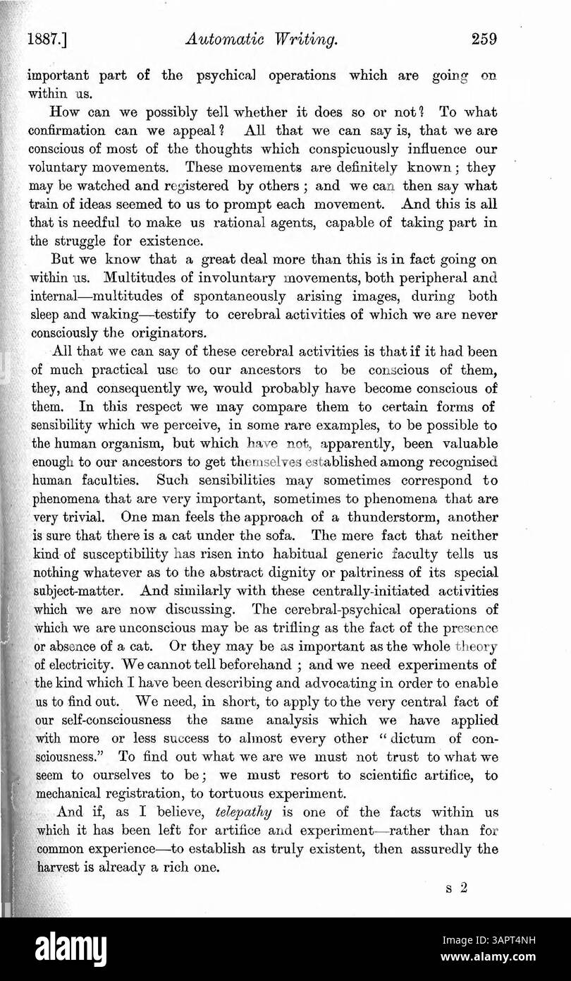Dr. Myers esamina più casi di personalità alterate, indotti da fattori come sogni, uso di droghe, disturbi fisici, epilessia o ipnotismo. L'attenzione è sulla scrittura automatica e la sua influenza sulla mente cosciente e inconscia. Foto Stock