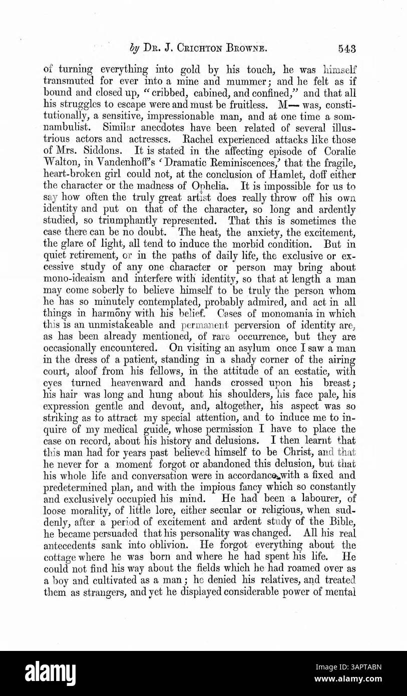 La scrittura del Dr. Browne approfondisce la natura dell'identità personale, concentrandosi sui casi in cui gli errori di identità si verificano sia negli stati svegli che in quelli sognanti. Include una discussione sulla doppia coscienza, che crede essere un errore di identità che giustifica ulteriori indagini. Foto Stock