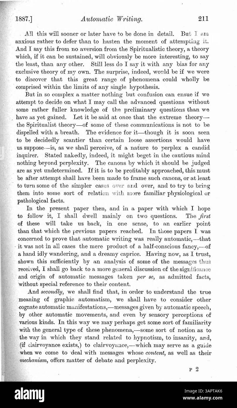 Dr. Myers esamina vari casi di personalità alterate, compresi quelli influenzati da sogni, uso di droghe, disturbi fisici, epilessia e ipnotismo. Lo studio si concentra sulla scrittura automatica e sulle distinzioni tra menti coscienti e incoscienti. Foto Stock