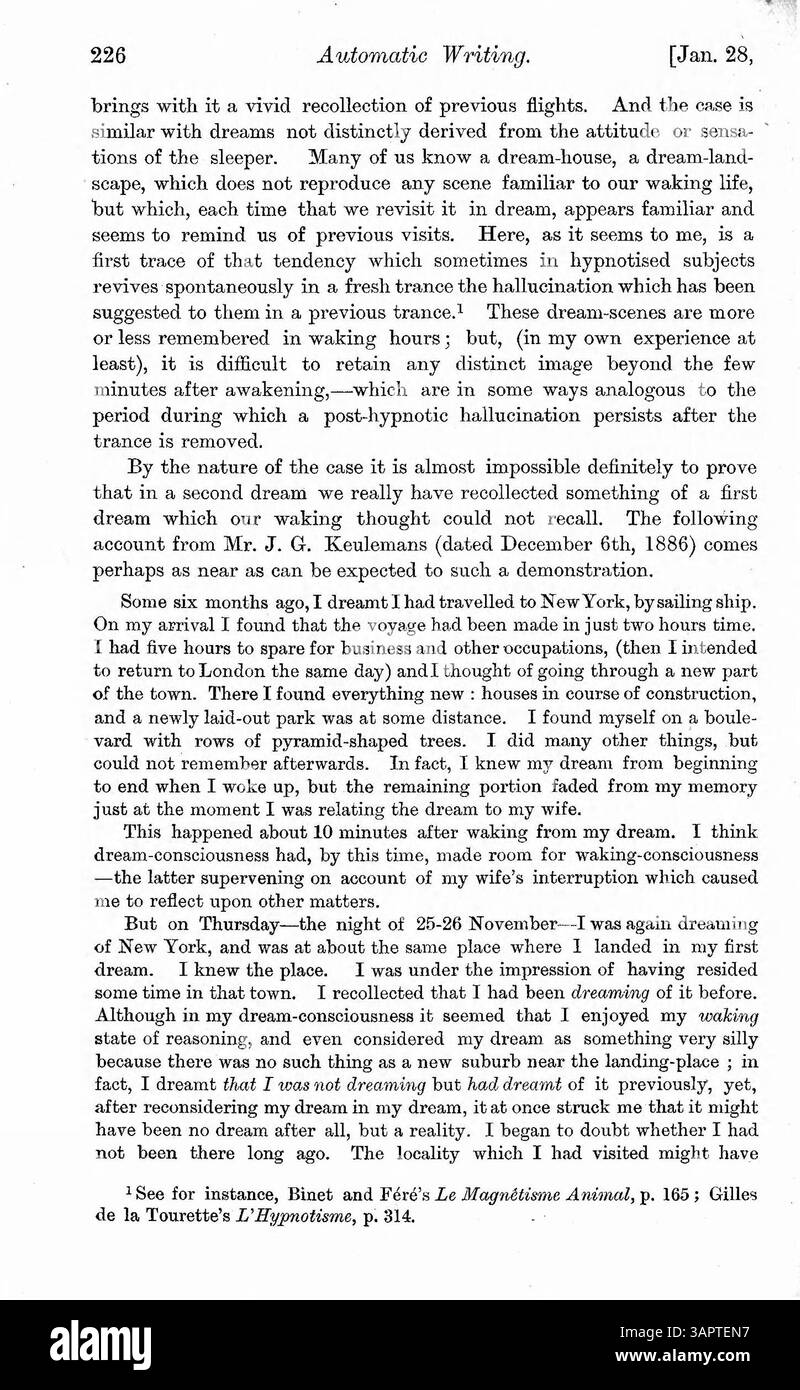 In questa recensione, il Dr. Myers esamina casi di personalità alterate, provocate da fattori come sogni, epilessia e ipnotismo, con la scrittura automatica come punto focale. Confronta gli aspetti coscienti e inconscio del sé. Foto Stock