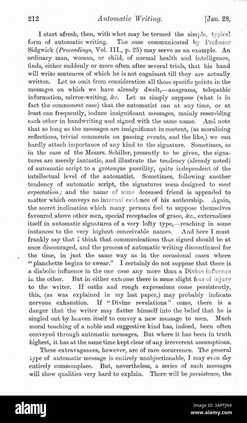 Dr. Myers esamina casi che coinvolgono personalità alterate causate da vari fattori come sogni, uso di droghe, disturbi fisici, epilessia e ipnotismo. L'attenzione è rivolta al fenomeno della scrittura automatica e alla distinzione tra sé cosciente e inconscio. Foto Stock