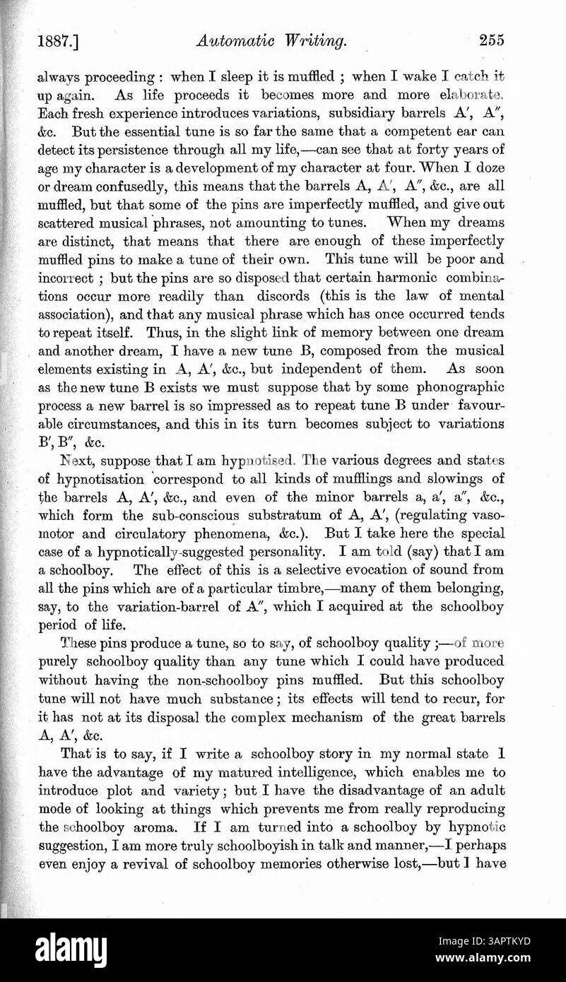 Dr. Myers esamina vari casi di personalità alterate a causa di sogni, uso di droghe, disturbi fisici, epilessia o ipnotismo. L'attenzione è posta sulla scrittura automatica e sul ruolo del sé cosciente e incosciente. Foto Stock