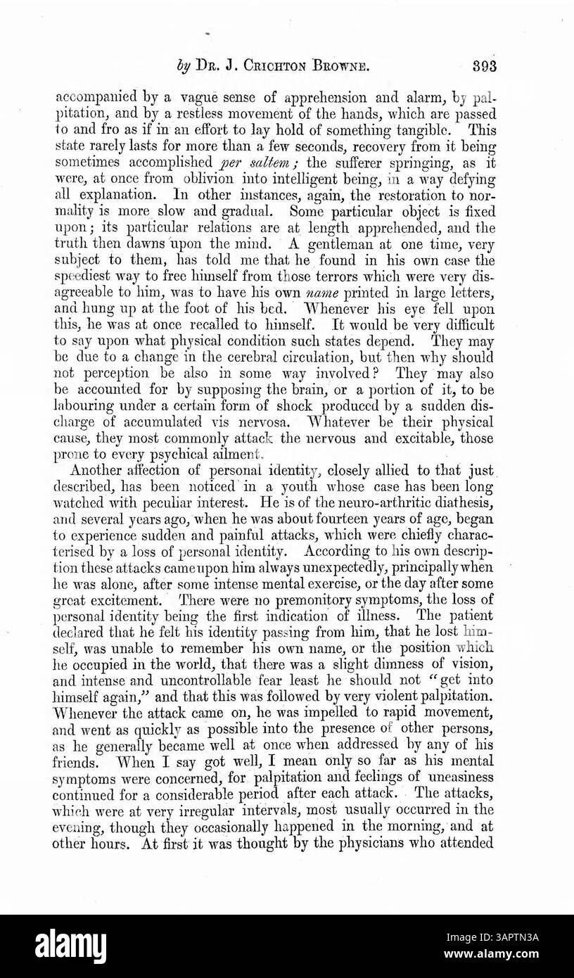 Il concetto di identità personale è esaminato dal Dr. Browne, che esamina vari casi sia negli stati svegli che sognanti, così come il fenomeno della doppia coscienza, che egli identifica come un bisogno di ulteriori ricerche. Foto Stock