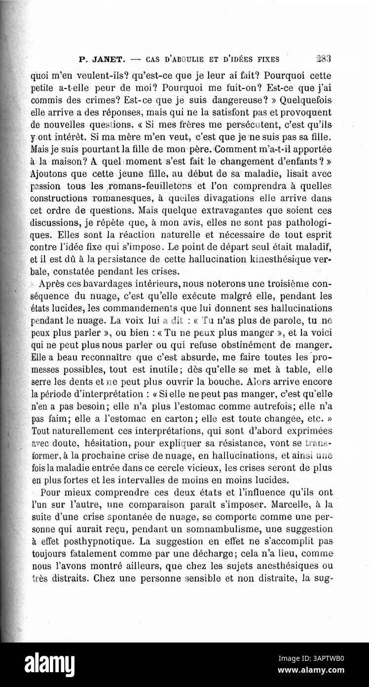 Questo documento intitolato "Etude sur un cas d'aboulie et d'idées fix" è un'opera accademica di P. Janet che presenta un'analisi approfondita di aboulia e idee fisse, conservata nelle biblioteche dell'Università dell'Oregon. Foto Stock