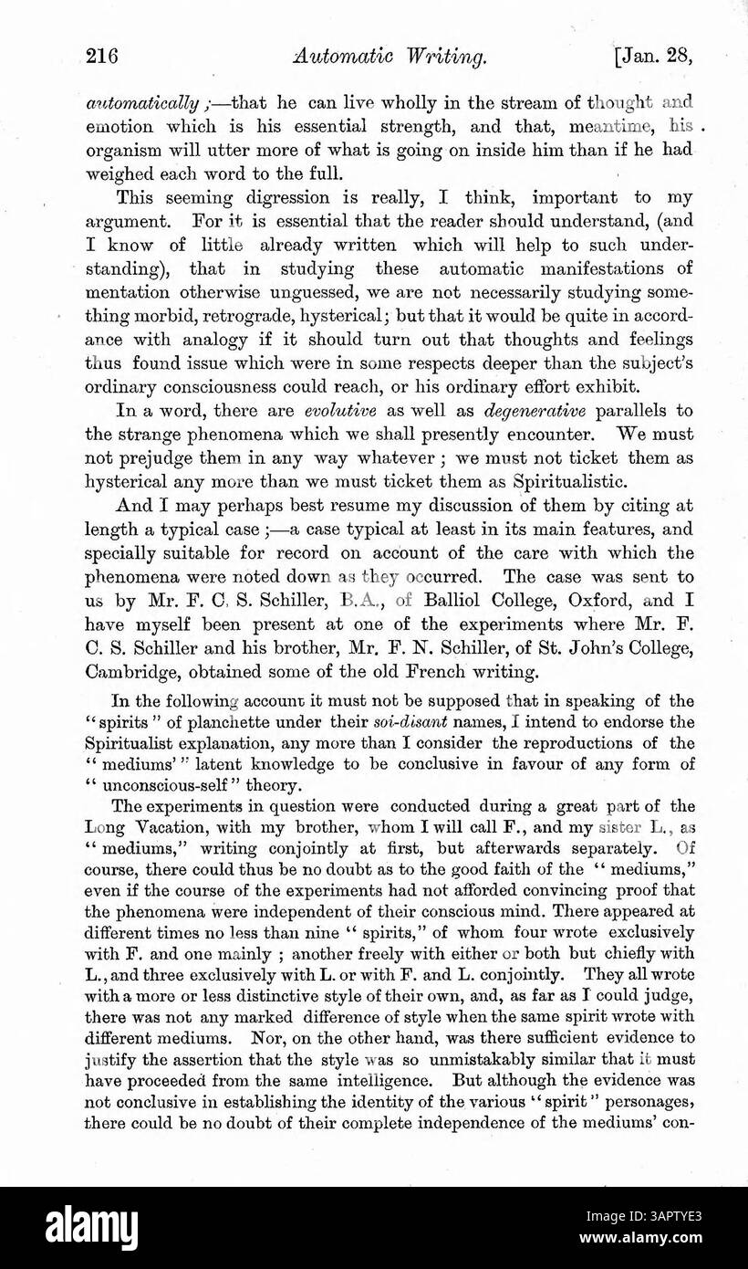 In questa recensione, il dottor Myers esplora casi che coinvolgono personalità alterate causate da sogni, droghe, disturbi fisici, epilessia e ipnotismo. I casi esplorano la scrittura automatica e il suo rapporto con sé cosciente e incosciente. Foto Stock