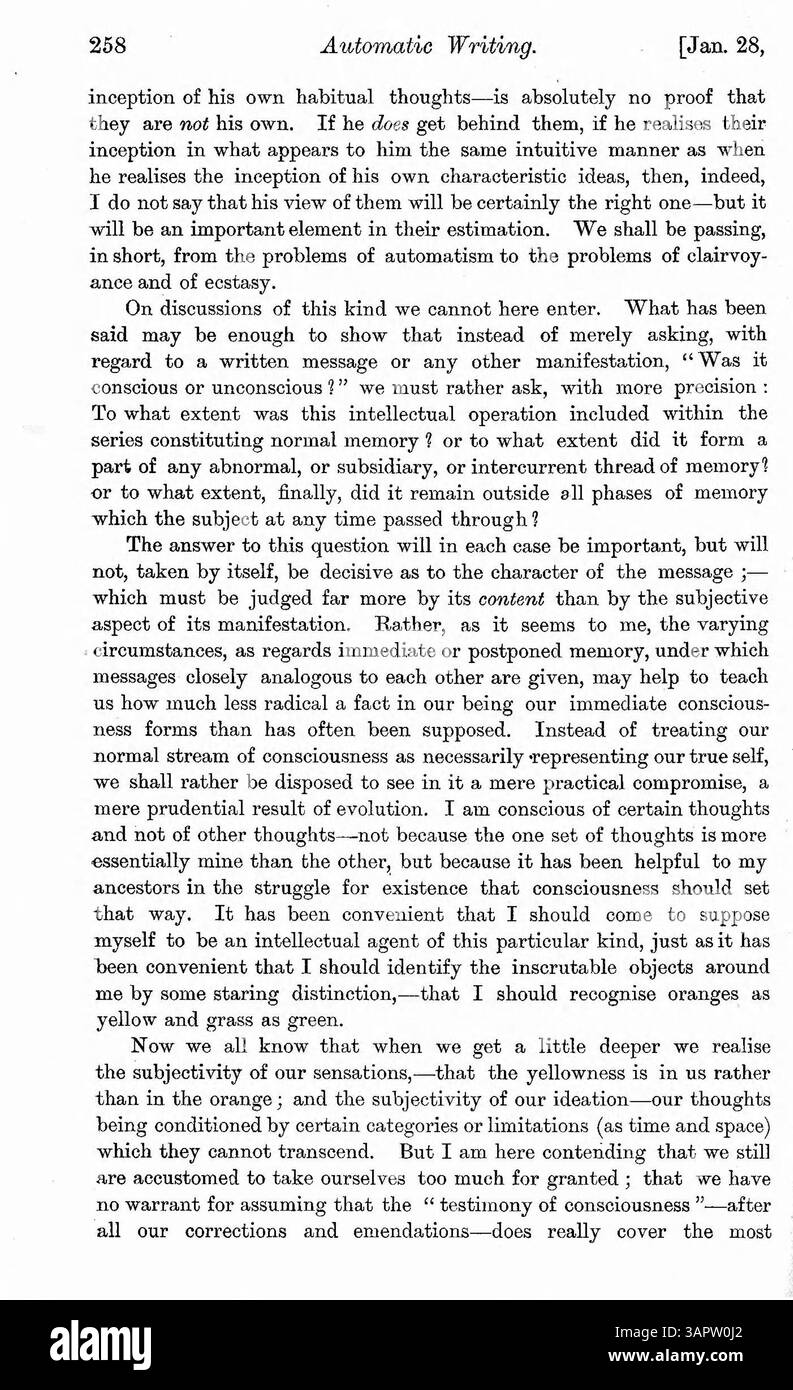 Dr. Myers esamina più casi che coinvolgono personalità alterate causate da sogni, uso di droghe, disturbi fisici, epilessia e ipnotismo. L'attenzione è posta sulla scrittura automatica e sulle differenze tra il sé cosciente e inconscio. Foto Stock