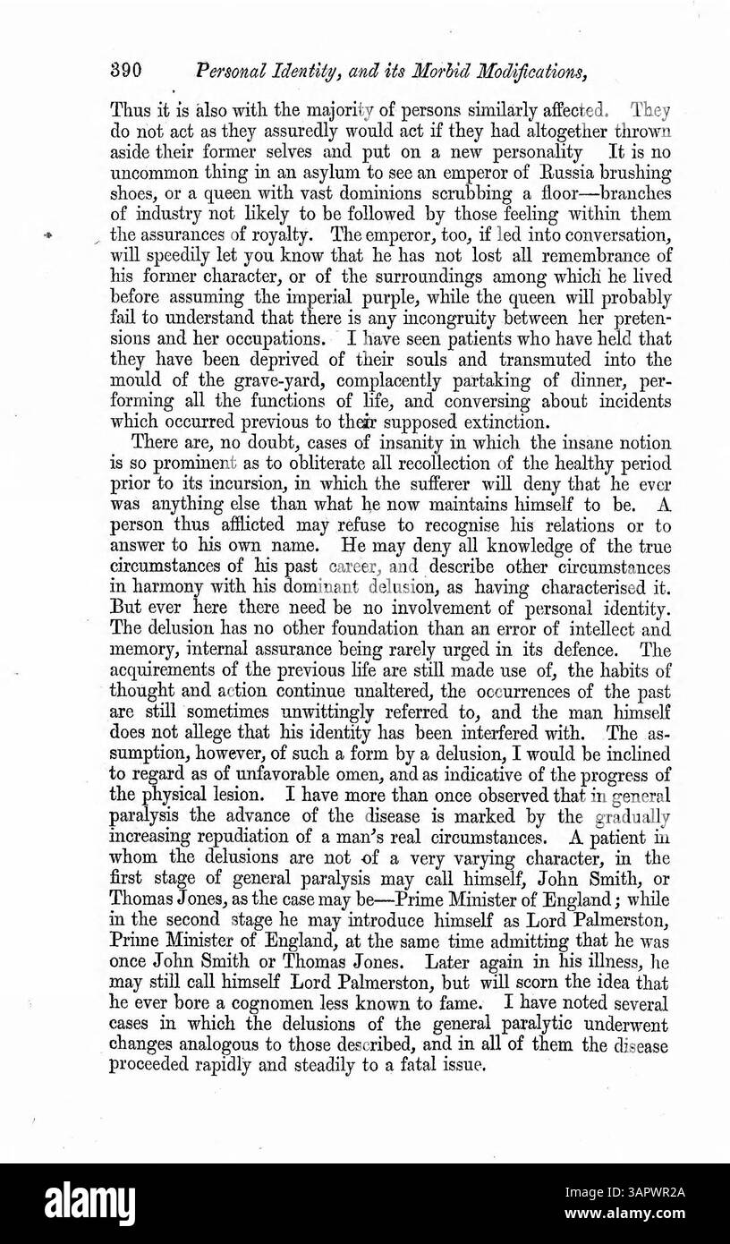 Questo lavoro del Dr. Browne discute dell'identità personale, analizzando vari casi di errori di identità, in particolare negli stati di veglia e di sogno. Sottolinea la doppia coscienza come argomento chiave che richiede ulteriori esplorazioni nella teoria dell'identità. Foto Stock