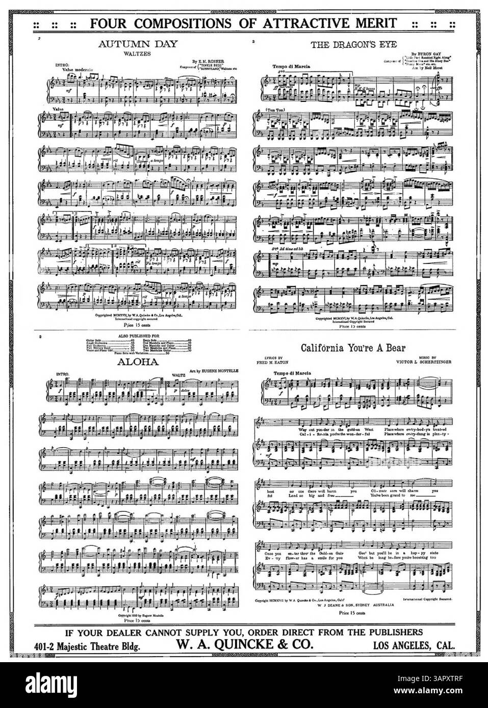 Sweet Luana Waltz, biblioteche della University of Oregon. La copertina posteriore include una pubblicità con brani musicali per le canzoni "Autumn Day", "The Dragon's Eye", "Aloha" e "California You're a Bear". Foto Stock