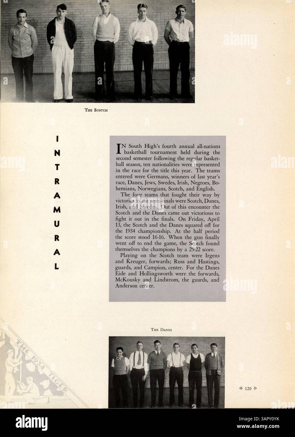 L'annuario "Tiger 1934" della South High School documenta eventi scolastici significativi e risultati ottenuti durante l'anno accademico 1933-1934, tra cui attrazioni di atletica leggera, club studenteschi, docenti e attività extracurriculari. Serve come archivio storico, con particolare attenzione alla storia afroamericana nel contesto dell'epoca. Foto Stock