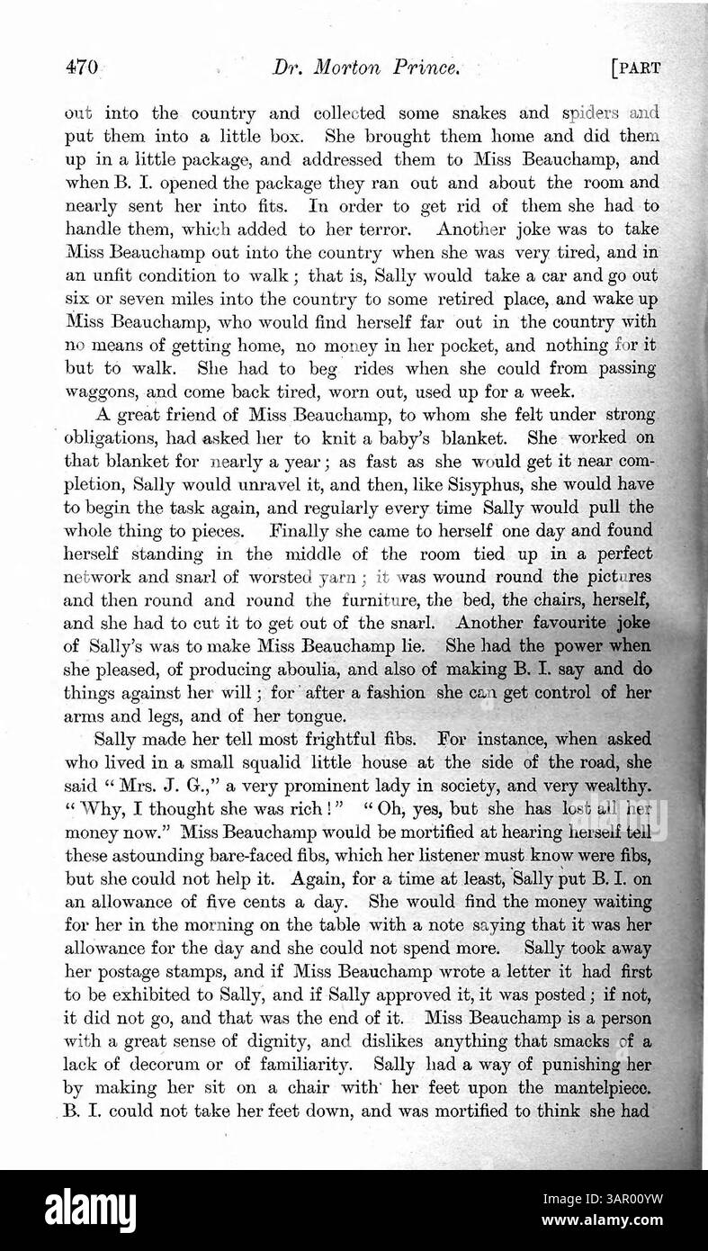 La ricerca del Dr. Prince esplora l'emergere delle molteplici personalità di Miss Beauchamp, tra cui la seconda personalità, Sally, e una terza nel 1899, analizzando i loro impatti psicologici e terapeutici. Foto Stock