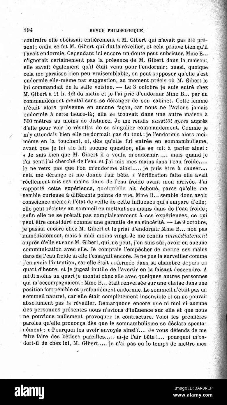 Questo è un testo scientifico di Pierre Janet, che parla del fenomeno del sonnambulismo. L'analisi di Janet, disponibile presso le biblioteche dell'Università dell'Oregon, esamina gli aspetti psicologici e comportamentali del somnambulismo. Foto Stock
