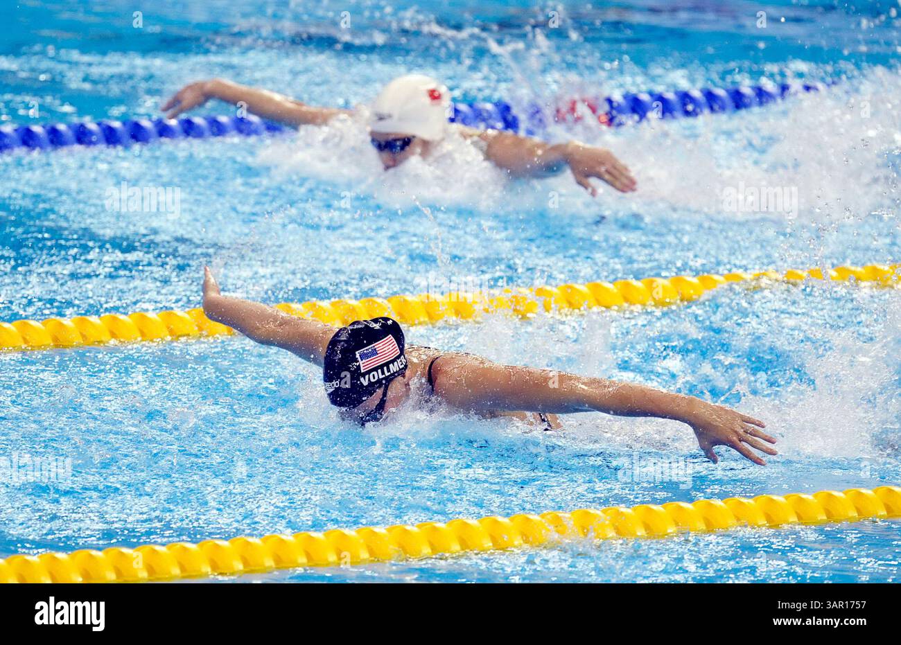30 luglio 2011; Shanghai, CINA; Dana Vollmer degli Stati Uniti gareggia nella staffetta Medley 4x100m femminile durante il giorno quindicesimo dei Campionati del mondo FINA all'Oriental Sports Center. (Immagine di credito: © Jianmin Liu/Osports tramite filo ZUMA) Foto Stock