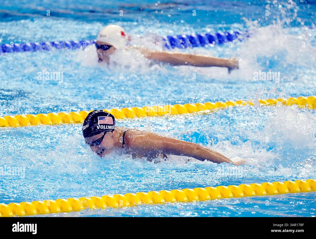 30 luglio 2011; Shanghai, CINA; Dana Vollmer degli Stati Uniti gareggia nella staffetta Medley 4x100m femminile durante il giorno quindicesimo dei Campionati del mondo FINA all'Oriental Sports Center. (Immagine di credito: © Jianmin Liu/Osports tramite filo ZUMA) Foto Stock