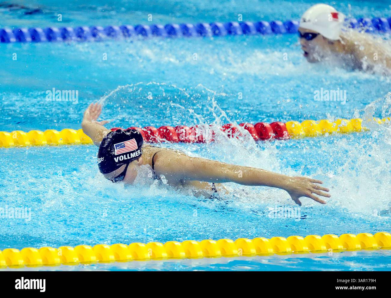 30 luglio 2011; Shanghai, CINA; Dana Vollmer degli Stati Uniti gareggia nella staffetta Medley 4x100m femminile durante il giorno quindicesimo dei Campionati del mondo FINA all'Oriental Sports Center. (Immagine di credito: © Jianmin Liu/Osports tramite filo ZUMA) Foto Stock