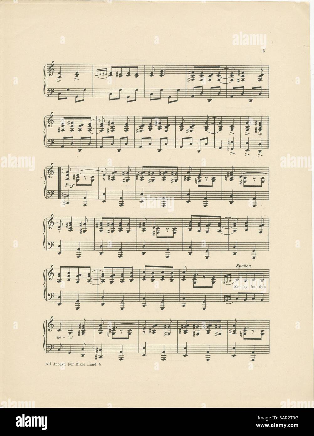 Copertura per "All Aboard for Dixie Land", protetta da copyright nel 1913, che mostra informazioni sui diritti di esecuzione garantiti da Jerome H. Remick & Co. Di New York e Detroit. Foto Stock