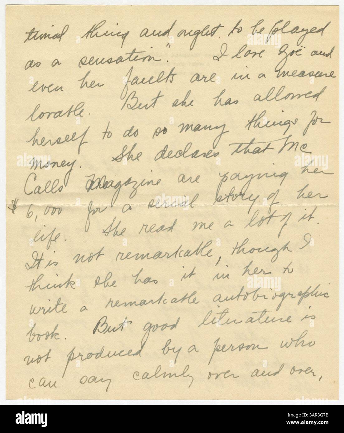 Sara Teasdale Filsinger scrive a Ernst Filsinger di New York, discutendo il pranzo con Zoë Akins, la morte dell'attrice Eleanora Duse e la situazione dello sciopero. La lettera include un aggiornamento personale e pensieri su una futura riunione. È datato 28 aprile 1924 e include una busta. Foto Stock