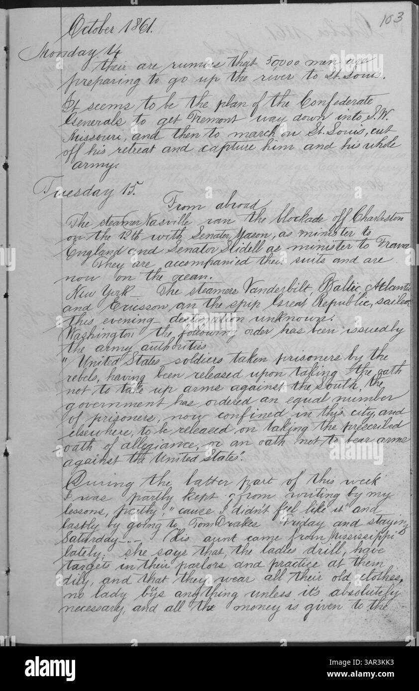 Il diario di George J. Engelmann dal 1861 al 1864 cattura significativi eventi della guerra civile attraverso ritagli di notizie, riflessioni personali e aggiornamenti militari. Esso copre gli sviluppi politici, le notizie locali e gli affari internazionali, fornendo uno sguardo approfondito all'era. Foto Stock