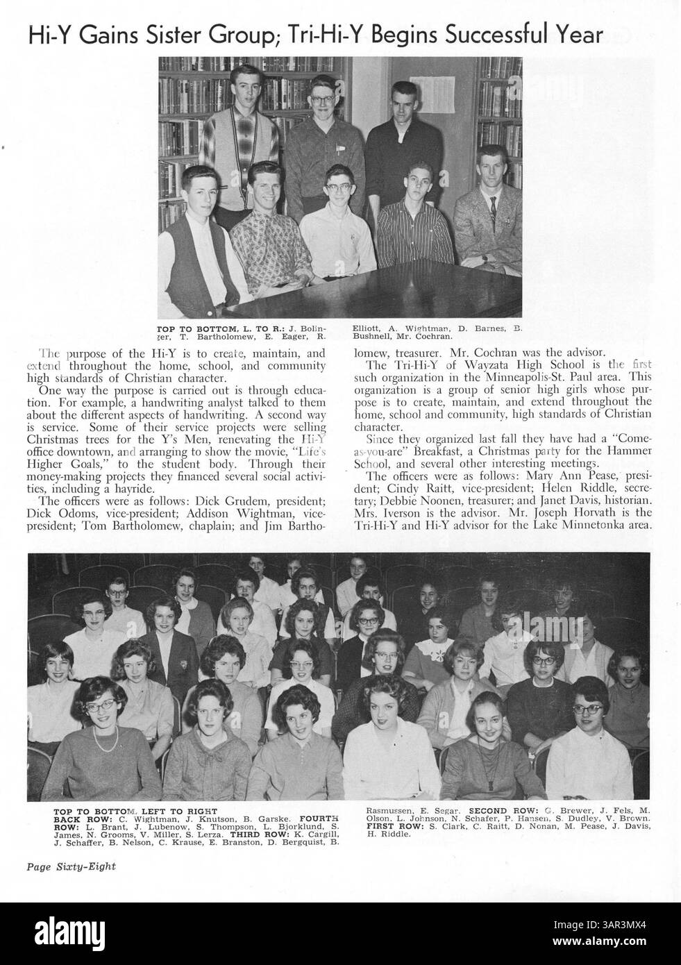 L'annuario Wayako del 1961 offre un resoconto dettagliato dell'anno scolastico 1960-1961 presso la Wayzata High School, che copre i risultati degli studenti, l'atletica, i club, il coinvolgimento degli insegnanti, e gli eventi scolastici chiave che riflettono lo spirito della comunità scolastica. Foto Stock