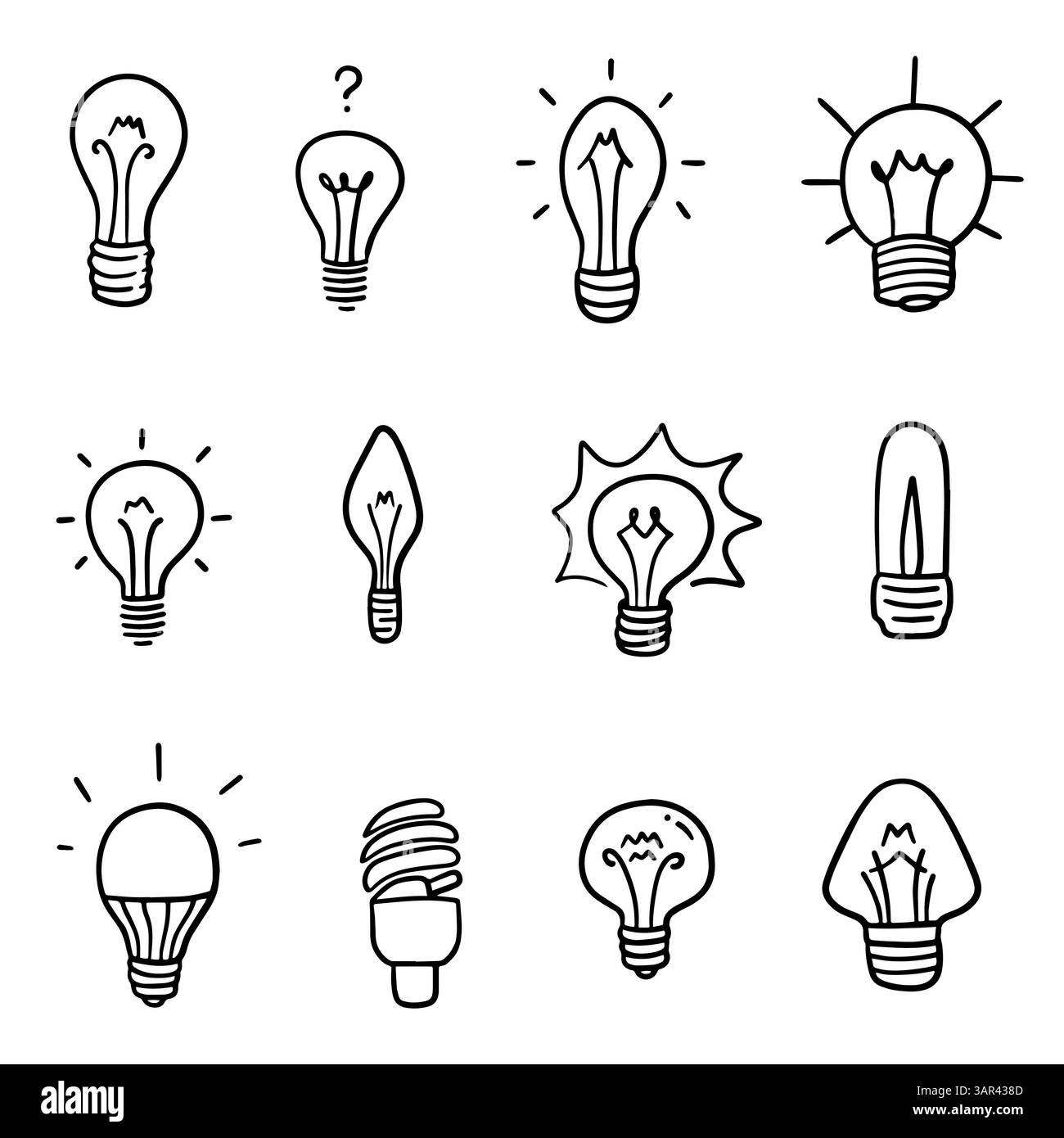 Lampadina disegnata a mano in stile astratto a forma di doodle, nell'illustrazione vettoriale Illustrazione Vettoriale