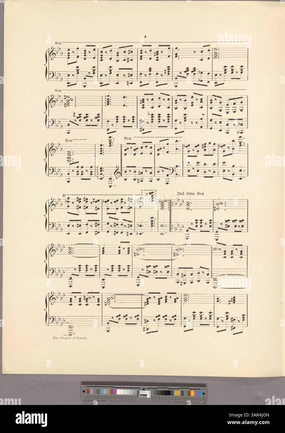 Questa composizione musicale, "The Advance of Portola", combina una marcia militare con un ritmo di danza a due passi. Rappresenta l'intersezione della cultura militare e della danza dei primi anni del XX secolo nella storia americana. Foto Stock Questa composizione musicale, "The Advance of Portola", combina una marcia militare con un ritmo di danza a due passi. Rappresenta l'intersezione della cultura militare e della danza dei primi anni del XX secolo nella storia americana. Foto Stock