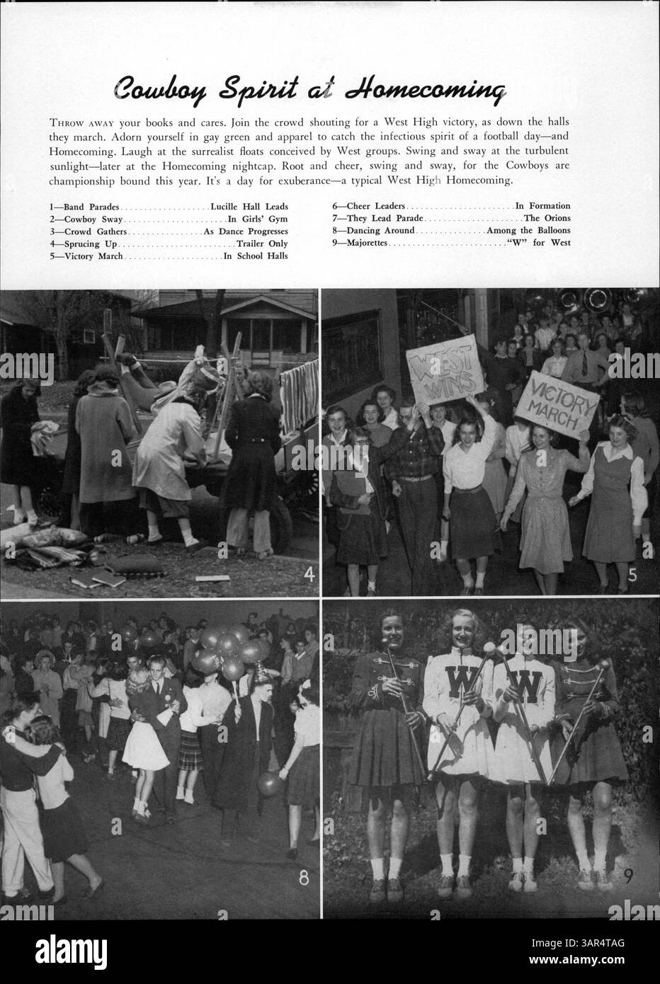 Il West High Yearbook del 1942, intitolato "Hesperian", documenta i momenti salienti dell'anno scolastico 1941-1942, tra cui ritratti degli studenti, eventi sportivi, attività del club e contributi degli insegnanti. Serve come registro storico della comunità della scuola durante quel periodo. Foto Stock