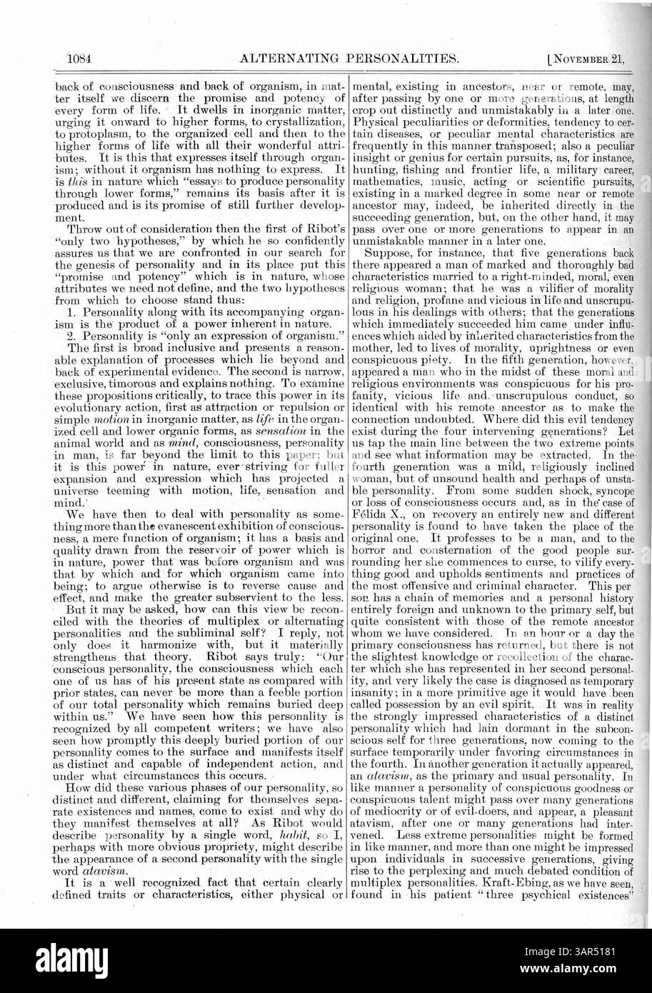 Questo lavoro di Mason esamina personalità alternate, evidenziando la loro consapevolezza reciproca. Usando il caso di Madame B., discute varie condizioni in cui si osservano personalità secondarie, come ipnosi e sonno, ed esplora le loro implicazioni legali. Foto Stock
