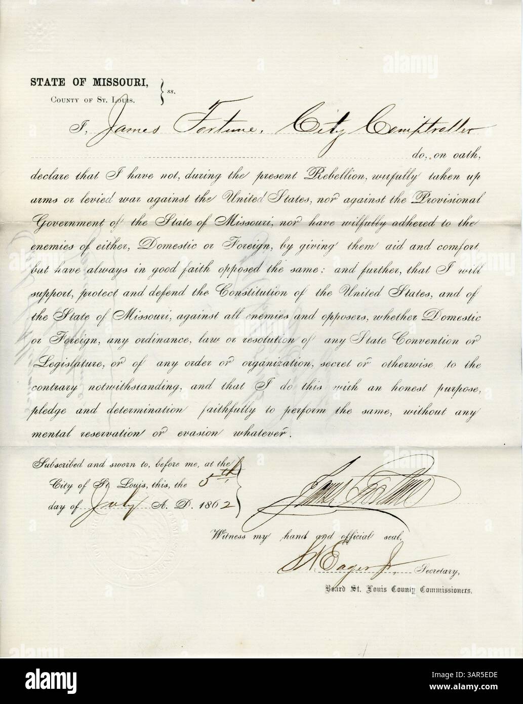 Giura di fedeltà al governo degli Stati Uniti e allo Stato del Missouri. Foto Stock