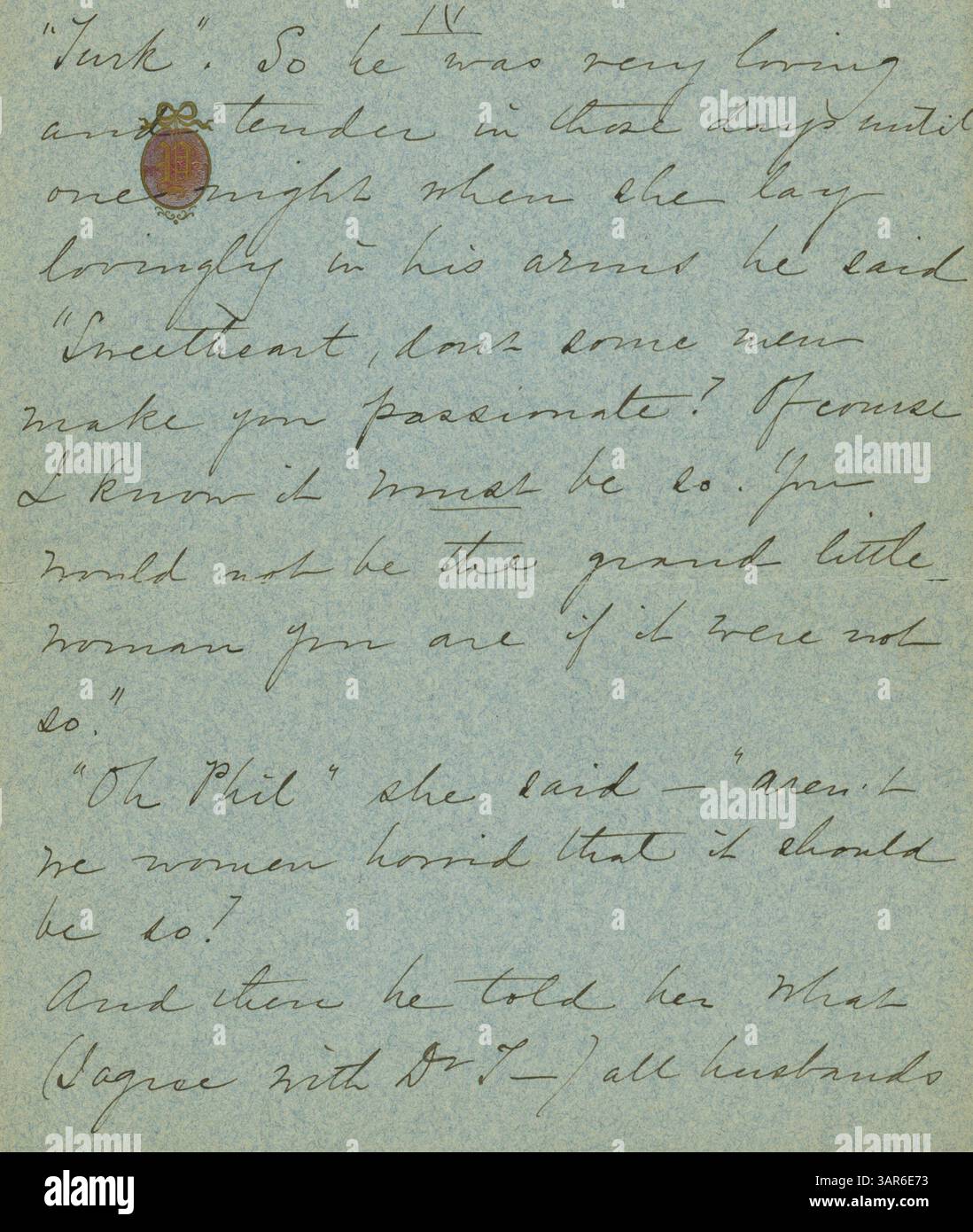 Questa lettera del 1899 di Janet Scammon Young, firmata e inviata da 8 Newman Street, Londra, esprime ammirazione per *The Awakening* di Kate Chopin e inoltra la lettera del Dr. Dunrobin Thomson, datata 5 ottobre 1899. Il documento contiene una trascrizione digitata di sei pagine insieme alla busta originale. L'autenticità di Janet Scammon Young è incerta, in quanto nessun individuo è stato verificato. Foto Stock
