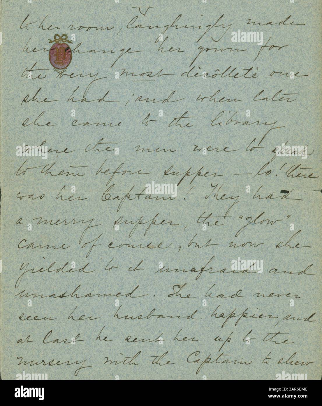 Questa lettera del 1899, firmata da Janet Scammon Young dell'8 Newman Street, Londra, esprime ammirazione per il romanzo di Kate Chopin *il risveglio*. Include una lettera inviata dal dottor Dunrobin Thomson, datata 5 ottobre 1899, insieme a una trascrizione di sei pagine e una busta originale. L'identità di Janet Scammon Young non è verificata, in quanto non è stato identificato alcun individuo noto con quel nome. Foto Stock