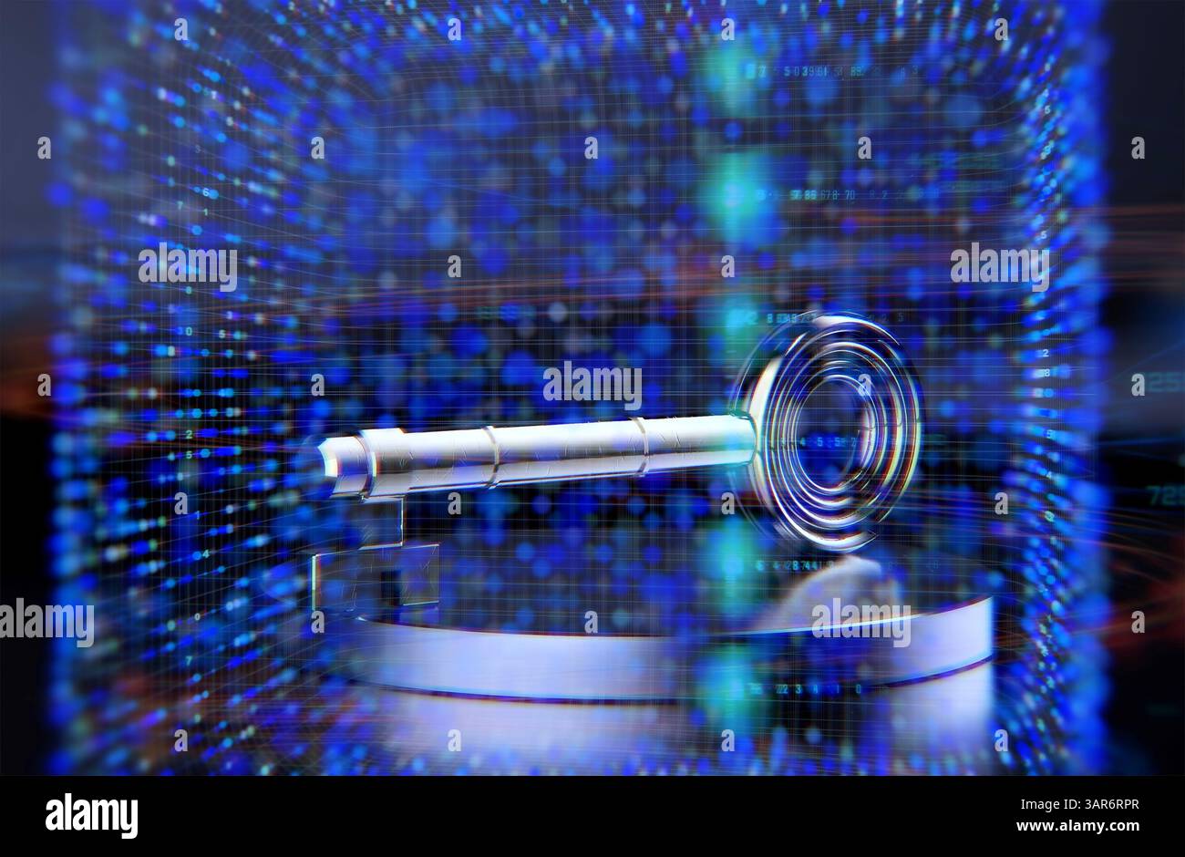 Concetto di sicurezza online con connessione alla chiave digitale con rendering 3d. Foto Stock