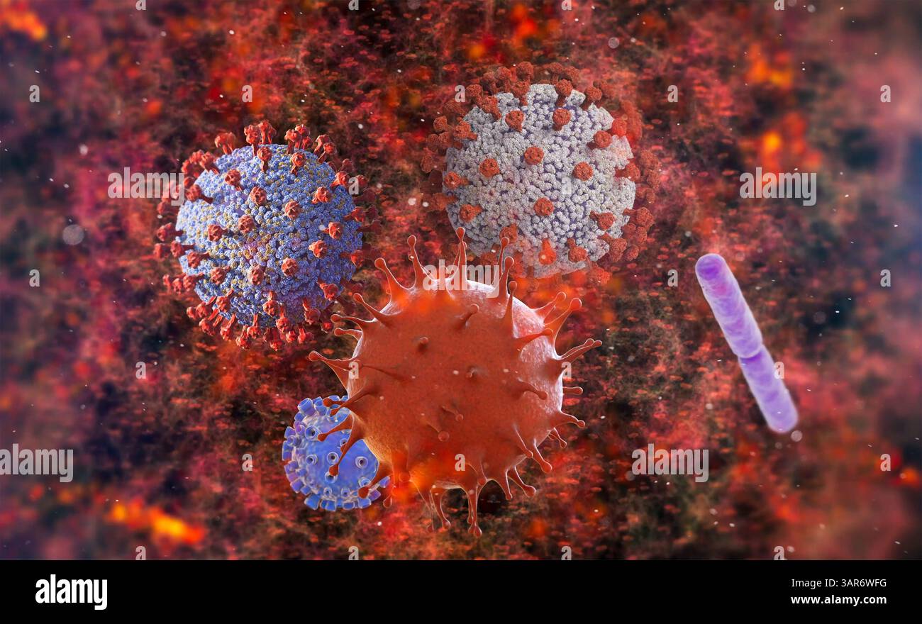 3d rendering vari tipi di virus e batteri in vena Foto Stock