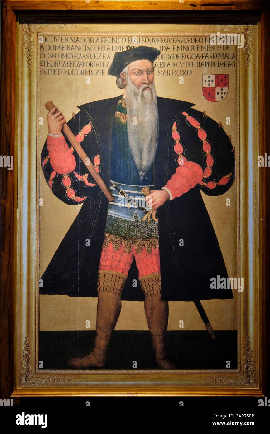 India, Stato di Goa, Vecchia Goa (Velha Goa), Museo Archeologico di Goa, ritratto di Alfonso (Alfonso o Afonso) d'Albuquerque (1453-1515), conosciuto come Albuquer Foto Stock
