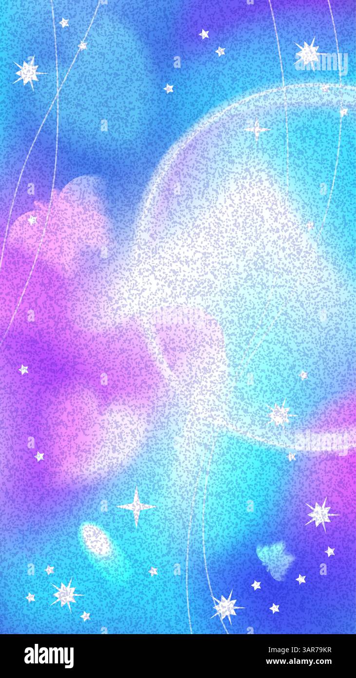 Y2K da sogno sfondo galassico con sfumature blu e rosa neon e stelle scintillanti Illustrazione Vettoriale