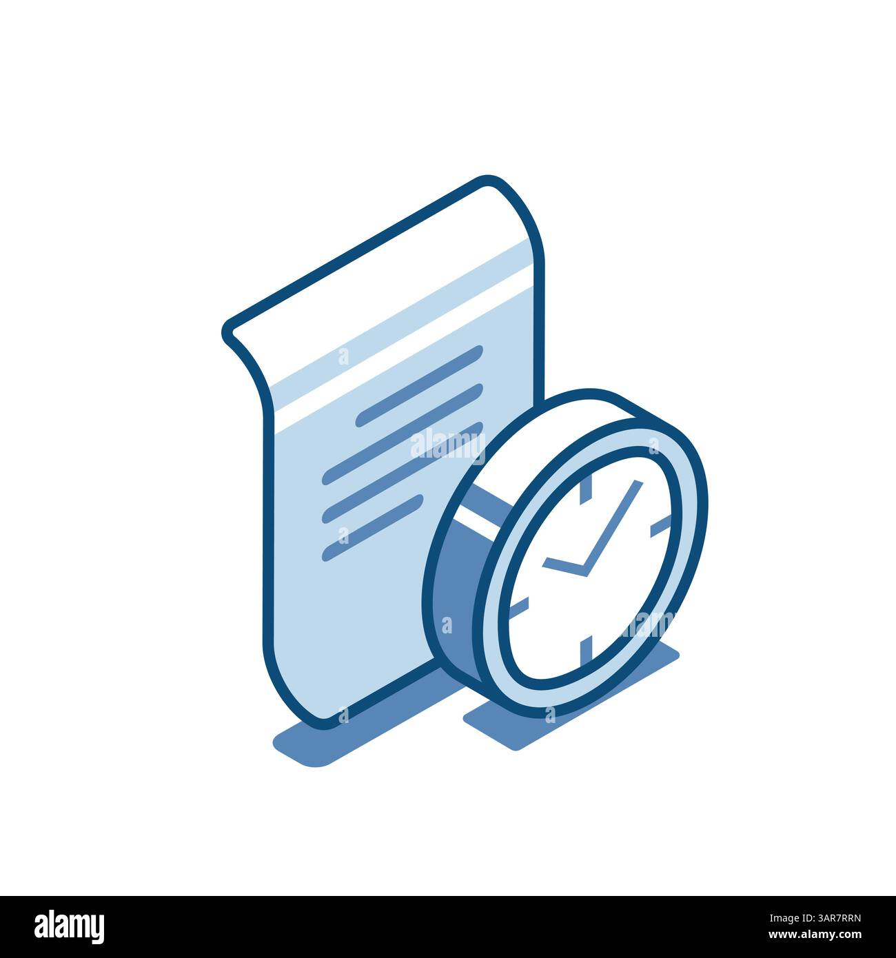 orologio vettoriale isometrico e icona lineare del documento, a colori su sfondo bianco, file o documento temporaneo Illustrazione Vettoriale