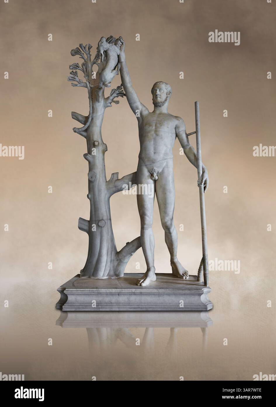 Statua romana in marmo di un cacciatore (scultura Cacciatore) trovata vicino alla porta Latina Roma nel 1747. Museo Capitolino della metà del III secolo d.C., Roma, in Foto Stock