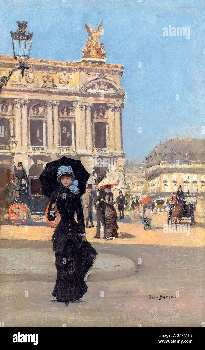 Jean Beraud, devant l’Opéra, (Parigi), (di fronte all’Opera di Parigi), pittura ad olio su tavola, 1879 Foto Stock