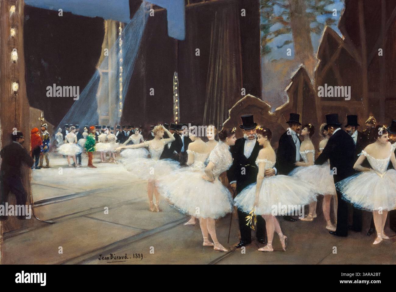 Jean Beraud, dietro le quinte dell'Opera di Parigi, pittura a olio su tavola, 1889 Foto Stock